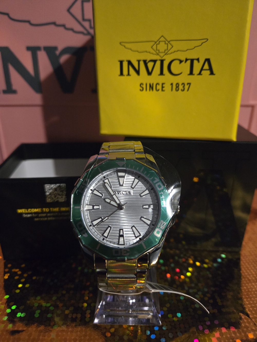 79015 Invicta Diver Meridian Men's Watch Silver Green Bezel 46mm MG68 Quartz